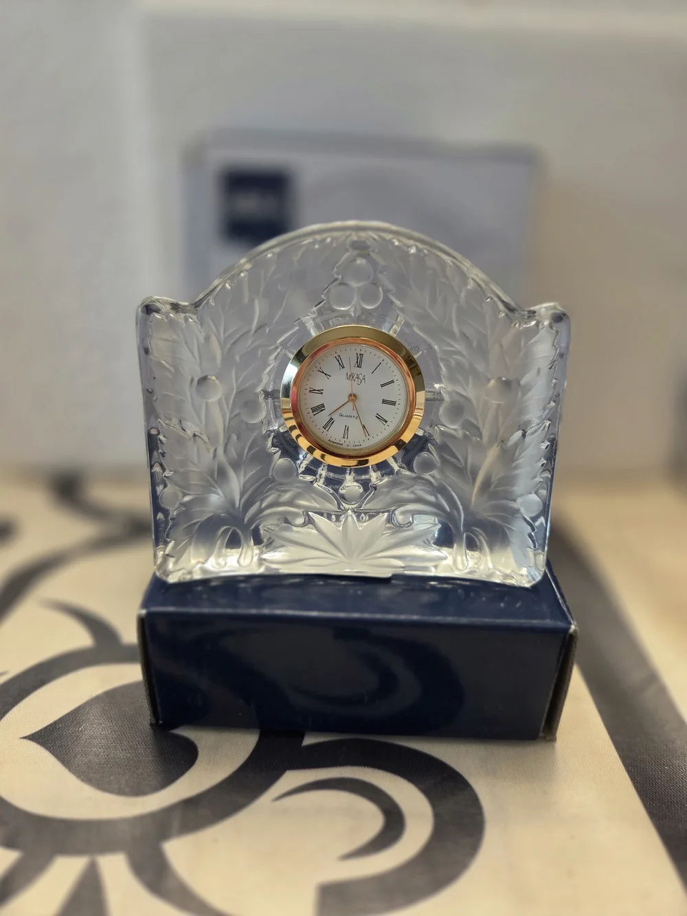 Mikasa Clear Frosted Glass Mantel Clock with Gold Accent